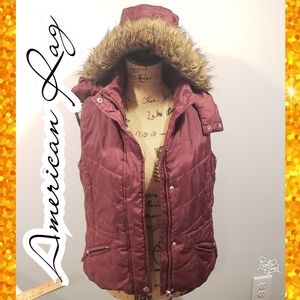 American Rag Puffer Vest Fur Hood 